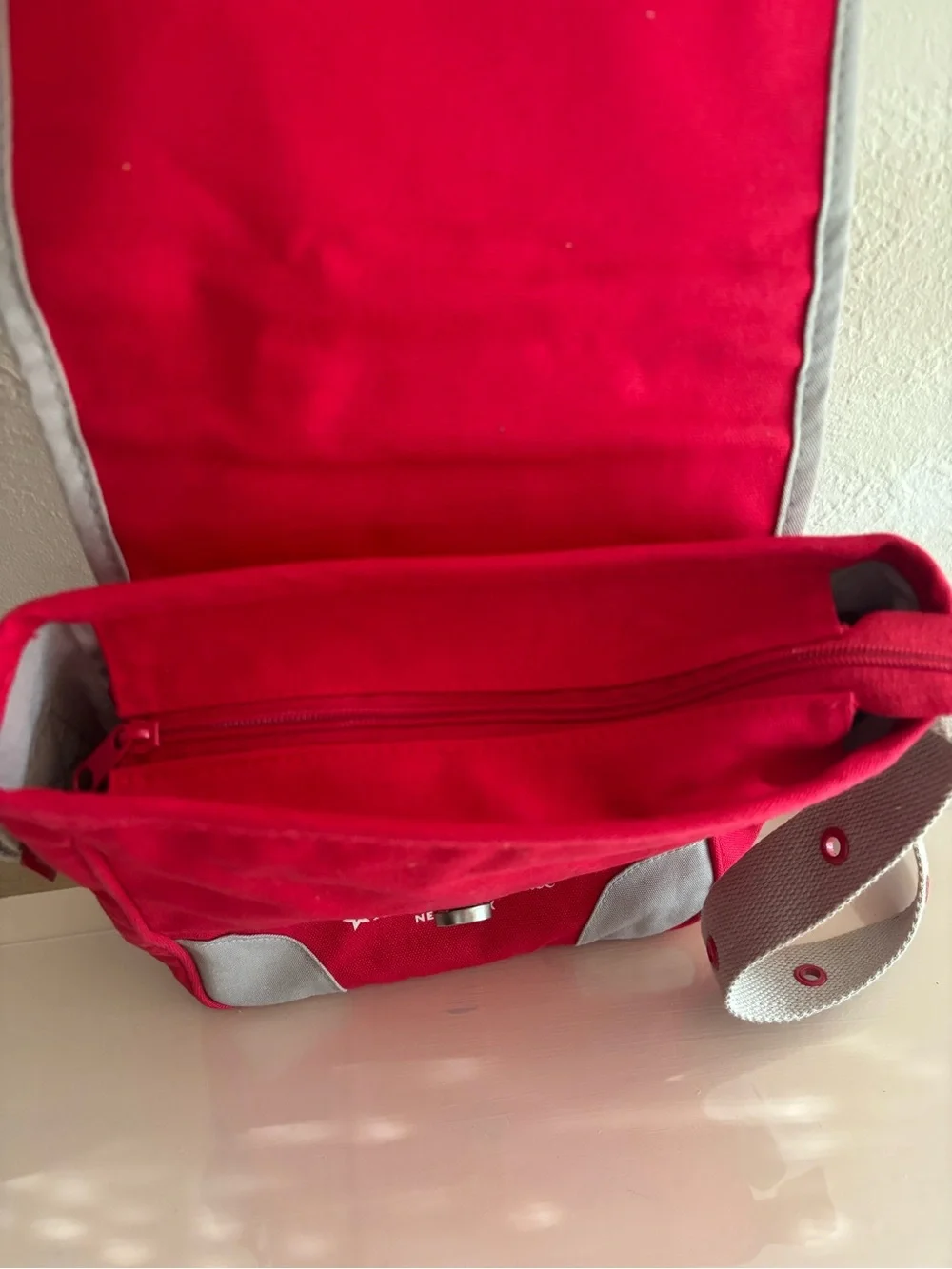 American Girl Red New York Bag with Gray Trim and Strap Accents